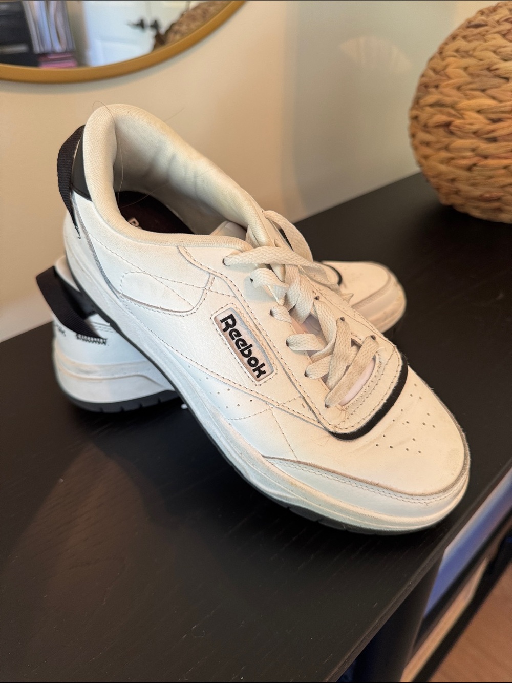 Reebok Kids White and Black Leather Sneaker